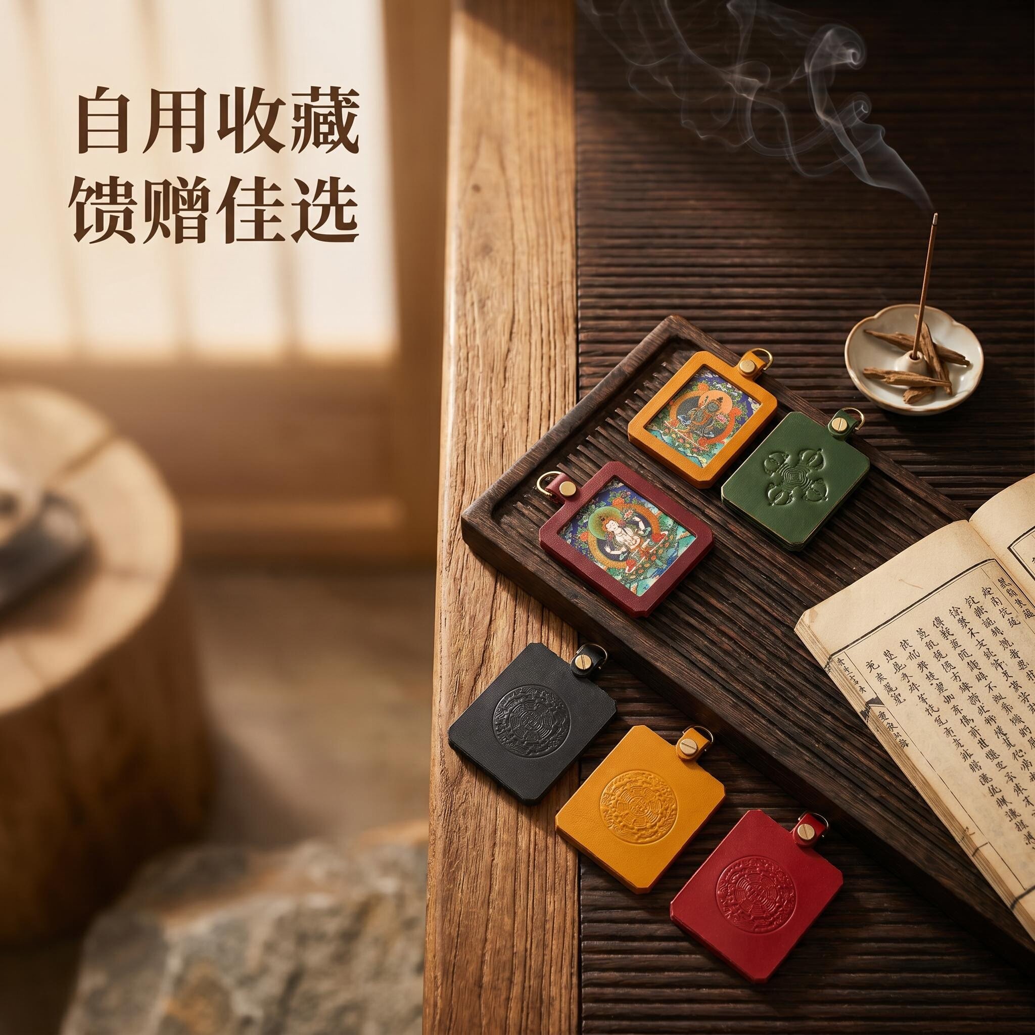 手工唐卡皮套皮藏式皮壳佛像挂件收藏工艺品唐卡画芯外壳嘎乌盒