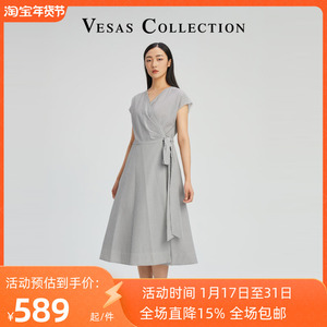 Vesas Collection唯尚女装夏季连衣裙 宽松短袖圆领时尚纯棉女裙