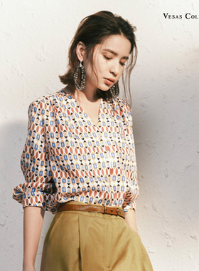 vesas唯尚女装夏季小衫 衬衣上衣气质高级感 法式衬衫设计感