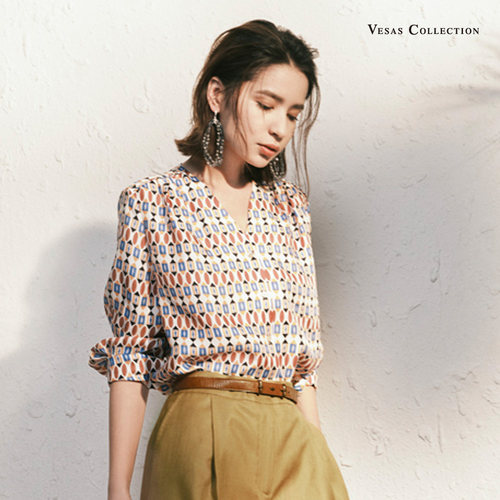 vesas唯尚女装夏季小衫 衬衣上衣气质高级感 法式衬衫设计感