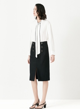 Vesas Collection 唯尚女装高腰直筒半裙 VS211S071516