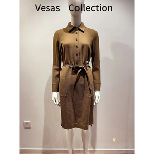 vesas collection唯尚女装连衣裙复古圆领长袖简约连衣裙D1283