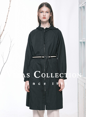 Vesas Collection A0286 墨绿色H型腰带连帽风衣
