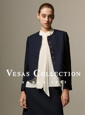 Vesas Collection J1137 藏蓝色粗花呢小香风短上衣(同款S0771）