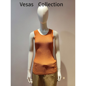 vesas collection唯尚女装橘色吊带背心衬衣法式气质圆领内搭衬衫