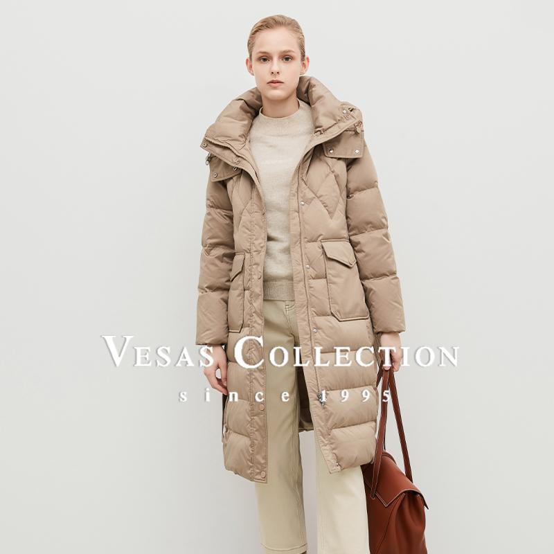 经典修身保暖铜灰色长款羽绒服