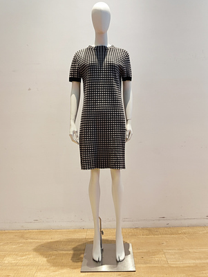 连衣裙H型粘纤棉黑白格简约