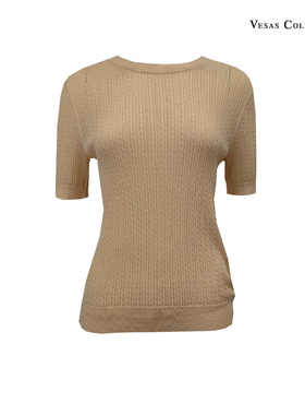 vesas唯尚女装夏季套头衫气质灰色色高级感女上衣设计感毛针织衫