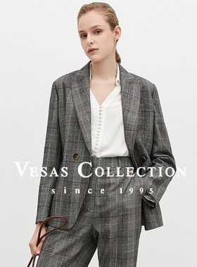 Vesas Collection J0990复古英伦风格纹西装上衣(同款T1305）
