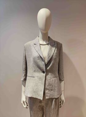 vesas collection J0978 灰色麻感七分袖一粒扣上衣