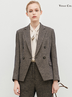 vesas collection 唯尚女装专柜正西服外套 棕色立体剪裁羊毛西装