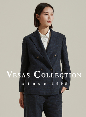 Vesas Collection黑蓝小格纹航海风休闲上衣J1120
