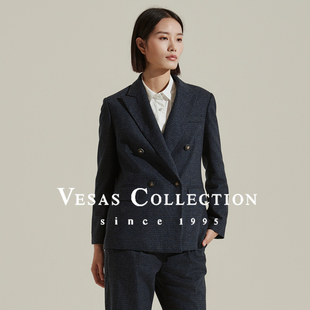 Vesas Collection黑蓝小格纹航海风休闲上衣J1120