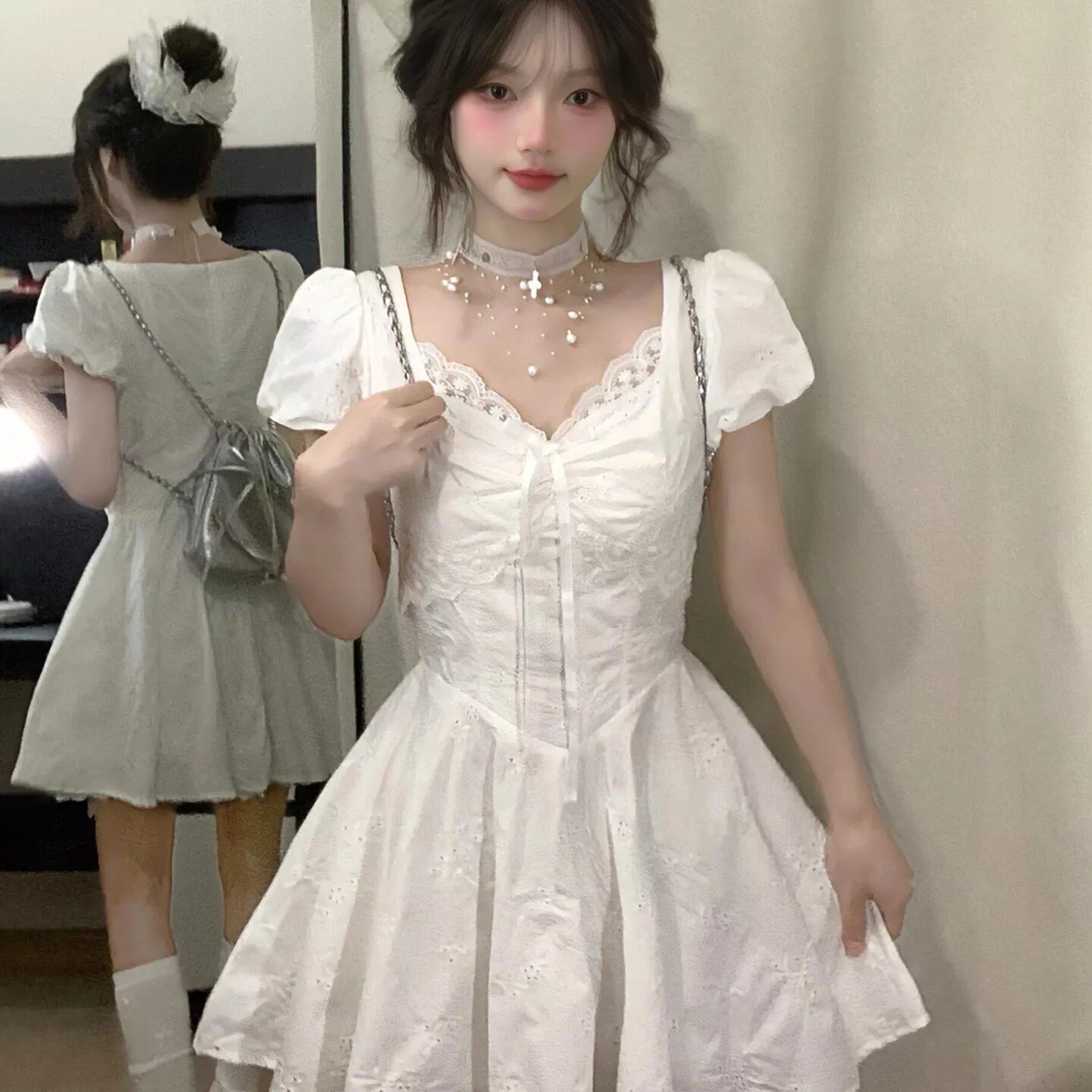 夏日绝美法式白色连衣裙
