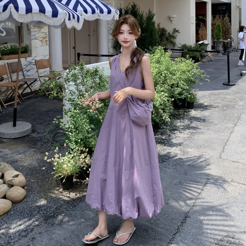 紫色无袖背心连衣裙女夏2