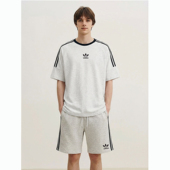 奥莱夏季 复古三杠短袖 T恤短裤 官方正品 套装 男宽松休闲运动两件套