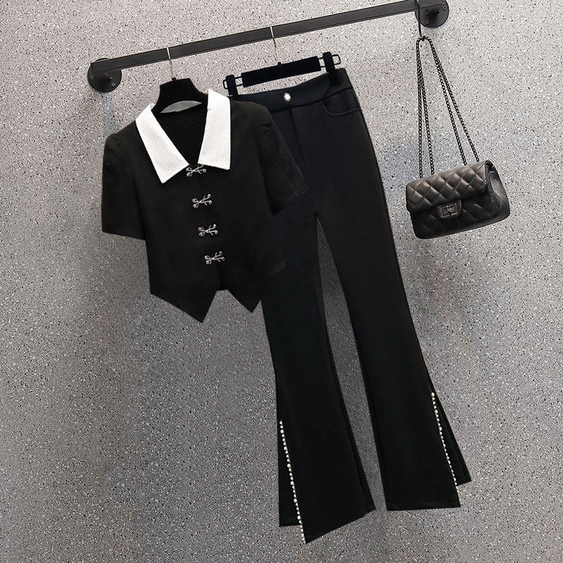 2022년 새 여름 한국판 살을 덮는 슬림한 여성용 탑 트렌디한 연령 감소 패셔너블한 바지 여성용 투피스 수트