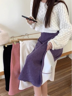 加绒加厚开叉半身裙女秋冬2023新款韩版灯芯绒高腰显瘦百搭A字裙