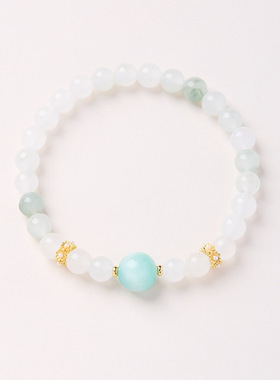 天然6MM天山翠手链串珠女绿云石白飘花金丝玉轻奢高级感手串手饰