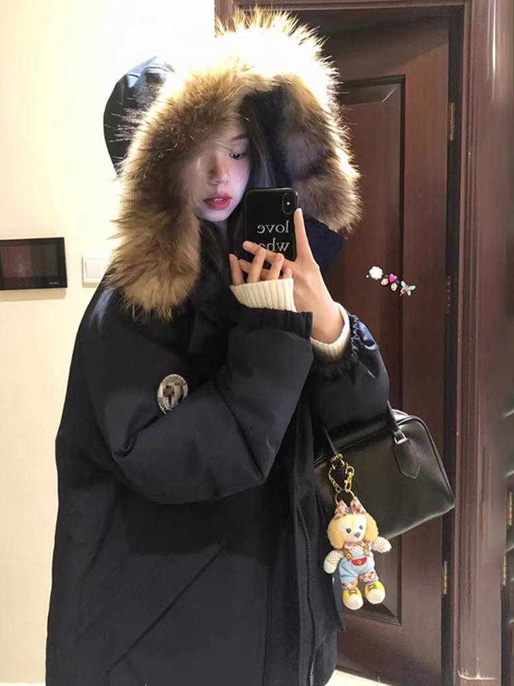 设计加码夫妇工作服大毛皮领棉夹克2025冬季新休闲宽松加厚棉质夹