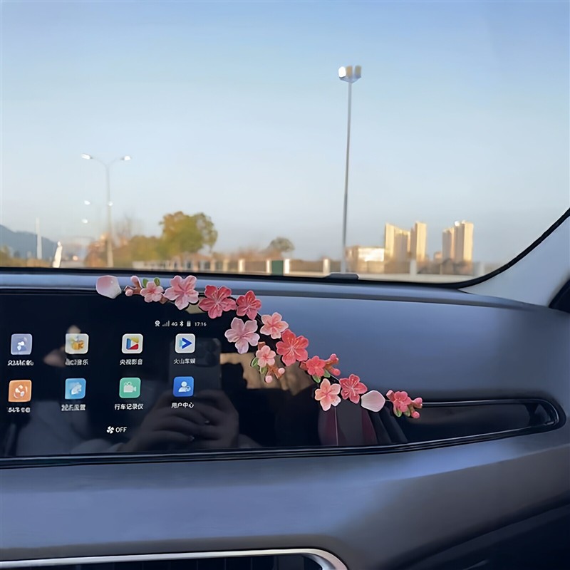 3D立体无痕点胶桃花车载摆件