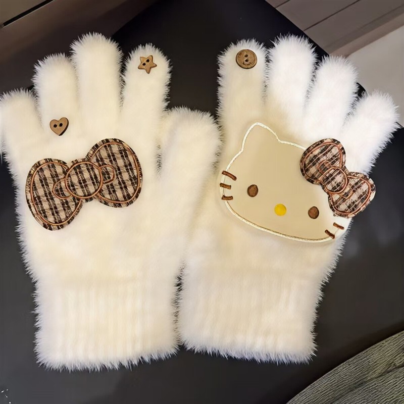 哈喽Kitty毛绒手套保暖分指手套
