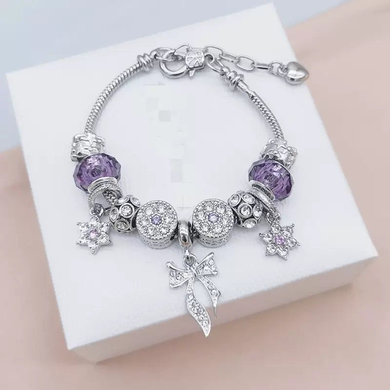 潘家风格轻奢紫色可拆卸手链女DIY小众精致飘带吊坠闺蜜礼物手镯