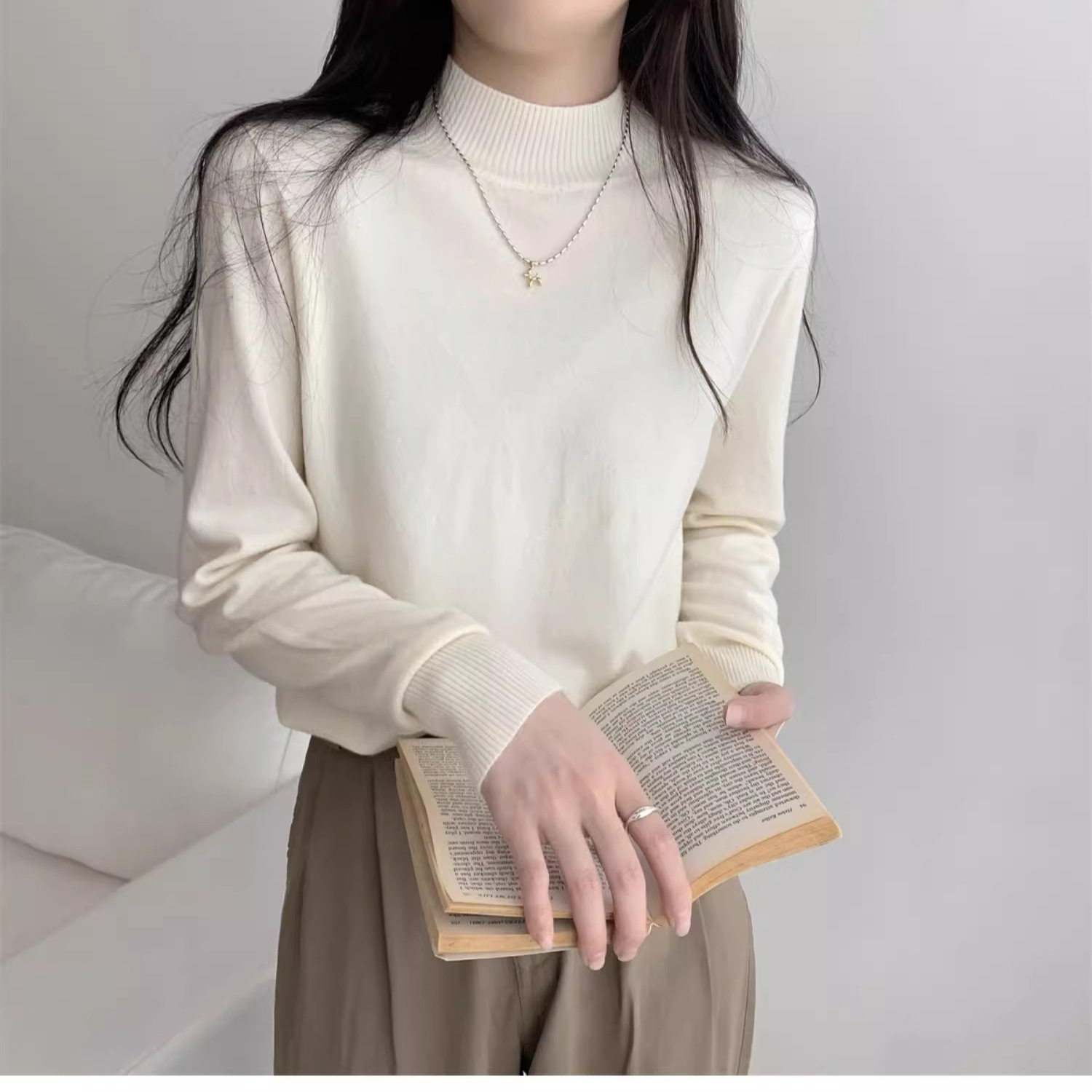 半高领内搭针织打底衫女