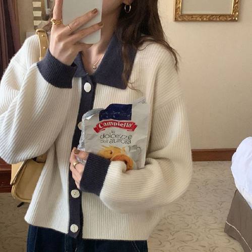 2025秋装撞色针织开衫女