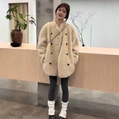 韩系双排扣毛毛绒外套女2