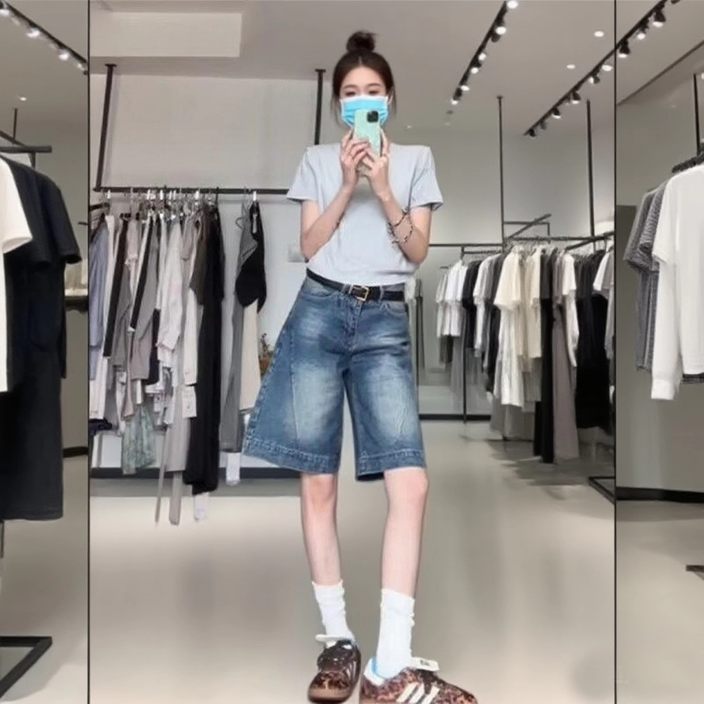 复古辣妹五分裤牛仔短裤女