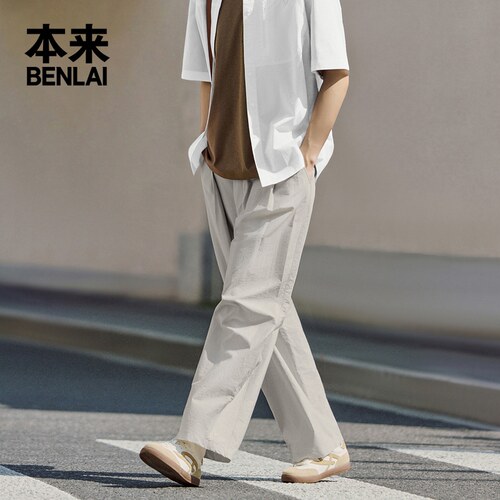 本来BENLAI男士宽松休闲弯刀裤直筒运动裤子2026秋季款BRL660005