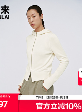 本来BENLAI女士连帽针织外套2025春季新款落肩休闲开衫BNA950004