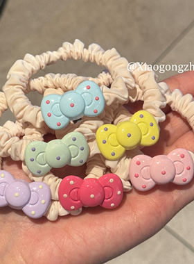 可爱波点蝴蝶结发圈甜美少女心扎马尾橡皮筋ins皮筋头绳肥肠发圈