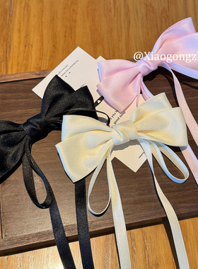黑色蝴蝶结飘带发夹女后脑勺2025新款高端夹子头饰发卡边夹侧边