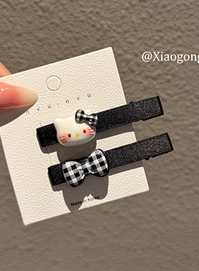 甜美韩系布艺可爱KT猫蝴蝶结发夹女侧边刘海夹子头饰2025新款高级