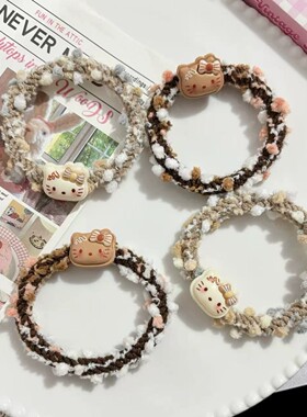 日系可爱奶咖色kt猫彩发圈ins少女心百搭情侣闺蜜卡通头饰头绳