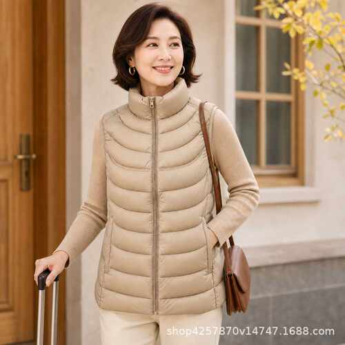 秋冬纯色女士棉服马甲波浪横衍缝
