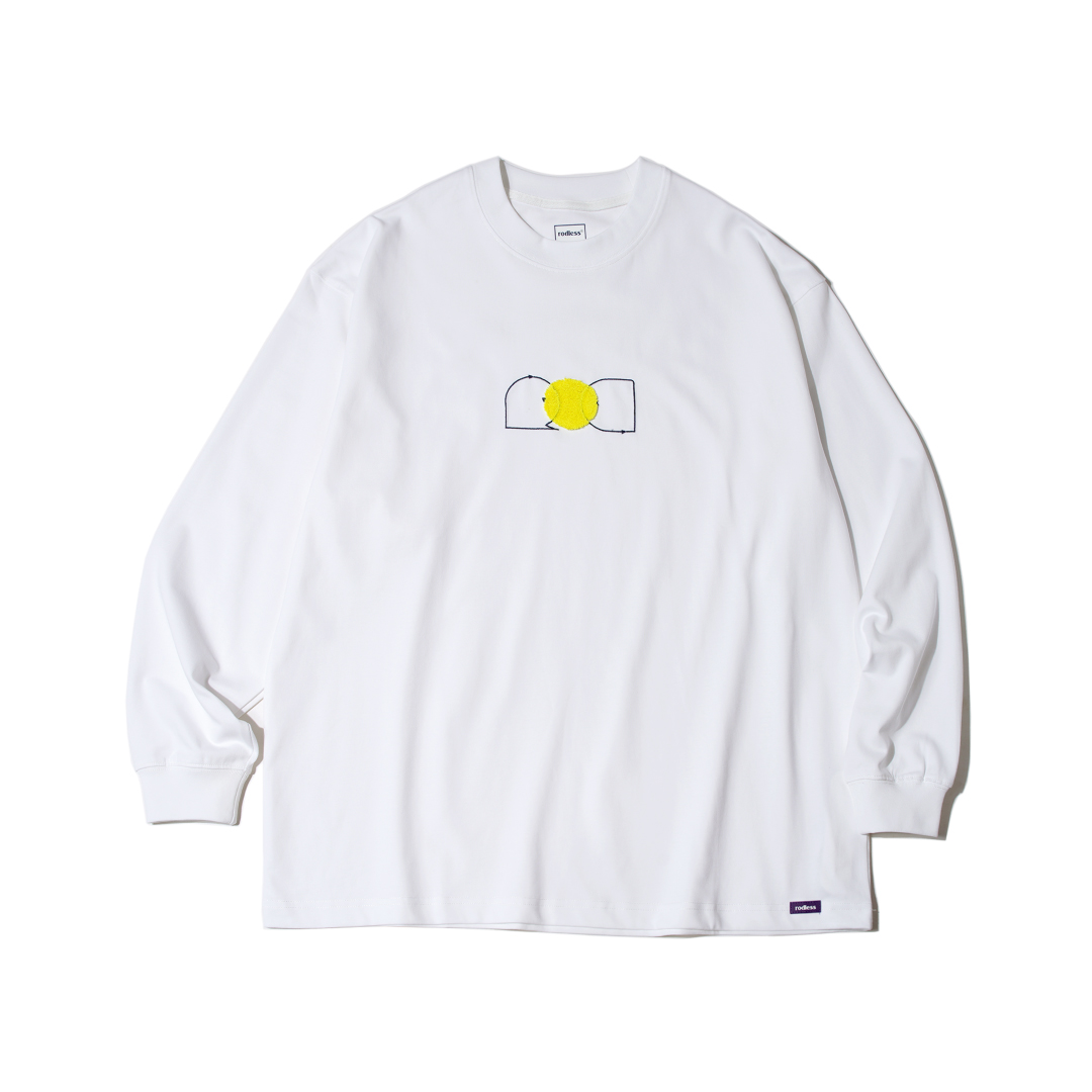 rodless重磅330g立体网球刺绣印花长袖T恤宽松秋季百搭国潮牌情侣