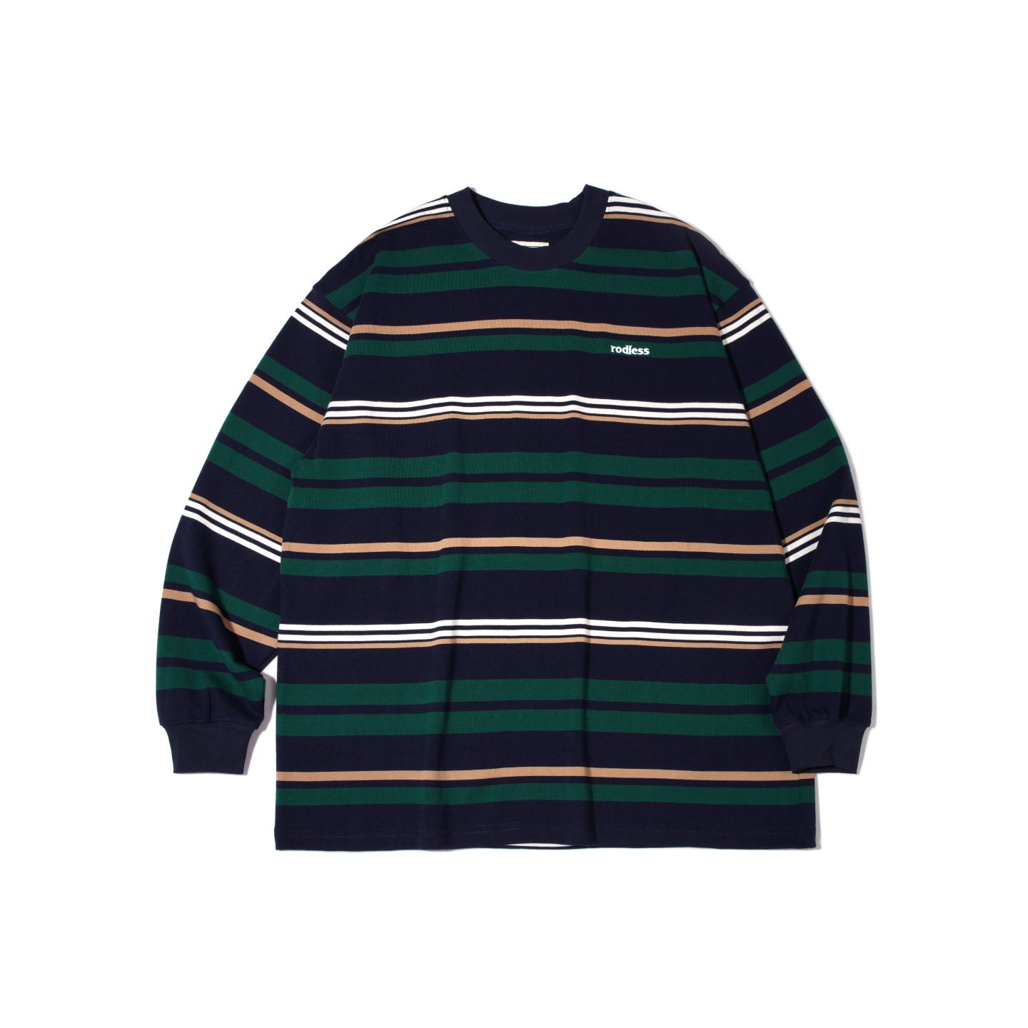 rodless重磅320g刺绣条纹长袖T恤宽松秋季刺绣百搭国潮牌情侣上衣