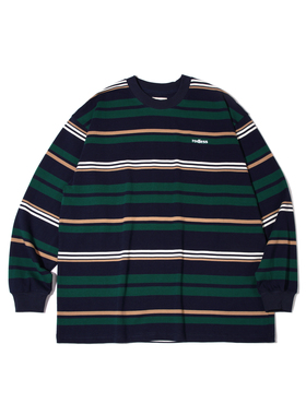 rodless重磅320g刺绣条纹长袖T恤宽松秋季刺绣百搭国潮牌情侣上衣