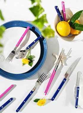 法国Sabre Paris藏蓝复古牛排刀叉ins风西餐餐具刀叉勺三件套高级