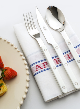 进口法式sabre paris小酒馆纯白色家用不绣钢牛排刀叉勺ins风餐具