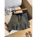 自留爆款 胖mm秋冬加厚a字蛋糕短裙 灰色爱心波点百褶半身裙女大码