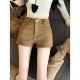 女秋冬季 热裤 外穿皮裤 仿鹿皮绒短裤 子大码 胖mm高腰紧身打底裤 靴裤