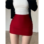 紧身小个子性感高腰弹力短裙裤 大码 辣妹红色包臀半身裙女春秋新款