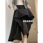 松紧腰裙裤 秋 阔腿裤 半身裙女大码 胖mm港味休闲高腰遮胯宽松中长款