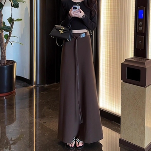 微胖mm巨好看棕色半身裙春秋新款高腰A字显瘦洋气中长款大摆裙子