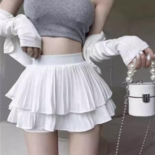 小个子显高白色百褶裙女秋季新款半身裙短款裙子高腰蛋糕裙短裙裤