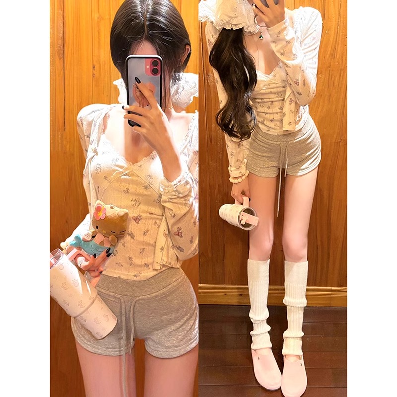 美式灰色运动热裤女春秋季